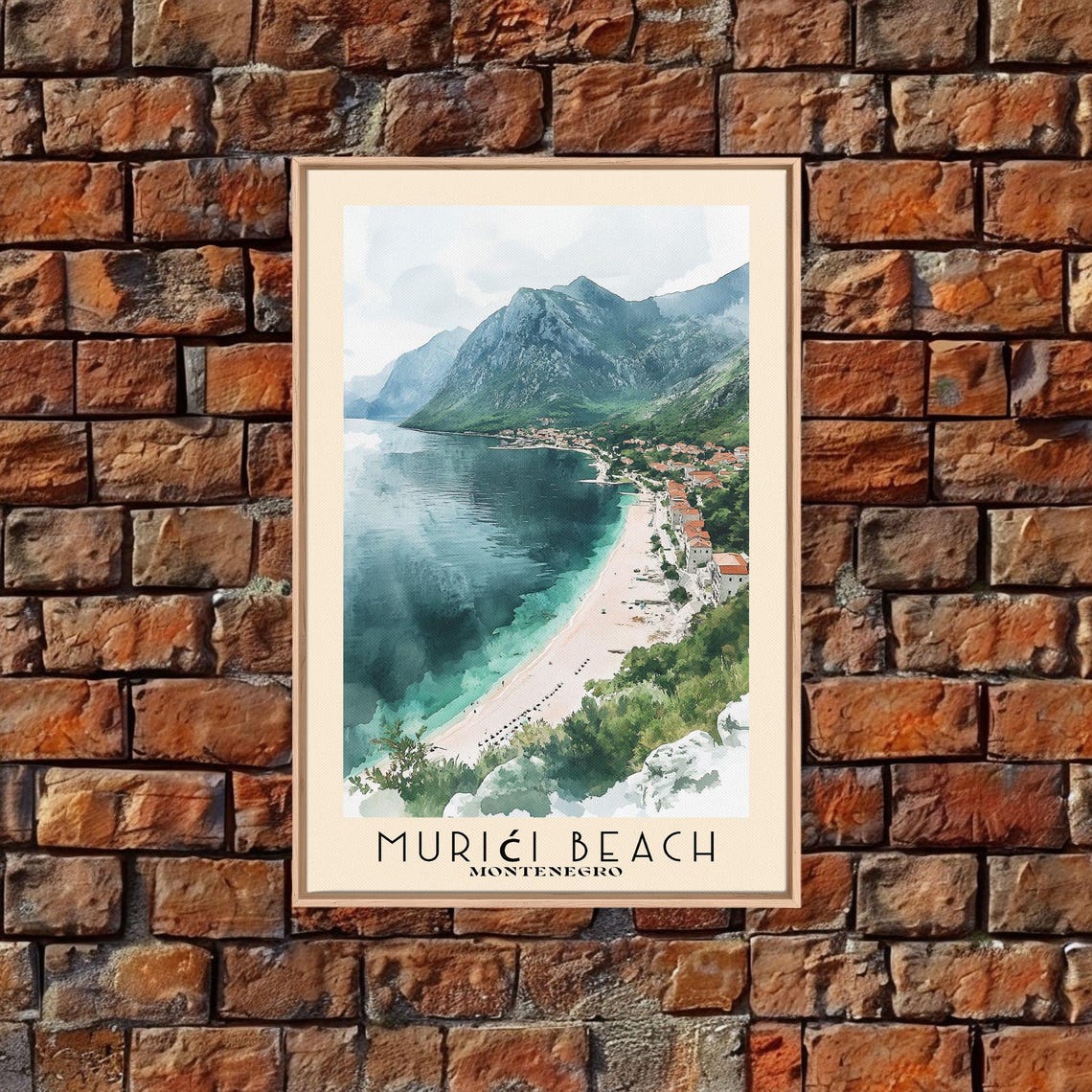 Murici Beach Montenegro White Sand Bay Mountain View Watercolor Poster - Image 4