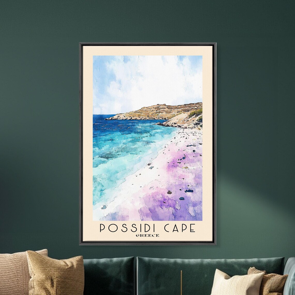Possidi Cape Greece Violet Shore Turquoise Sea Watercolor Travel Poster - Image 5