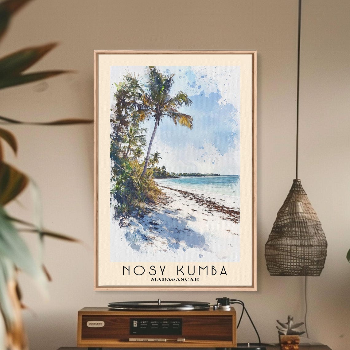 Nosy Kumba Madagascar Palm Tree White Sand Beach Watercolor Poster - Image 2