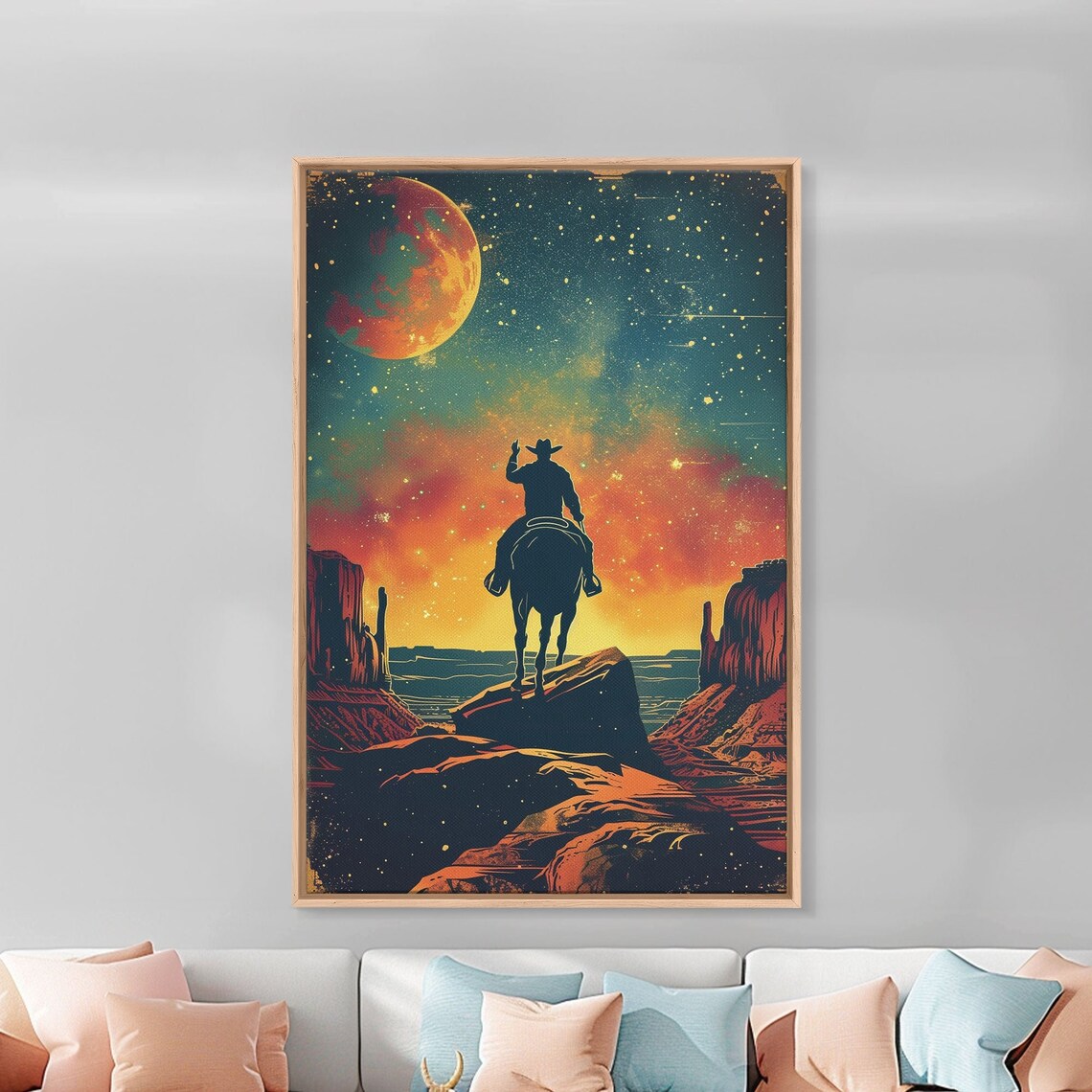 Cosmic Cowboy Horseback Orange Moon Night Sky Western Poster - Image 4