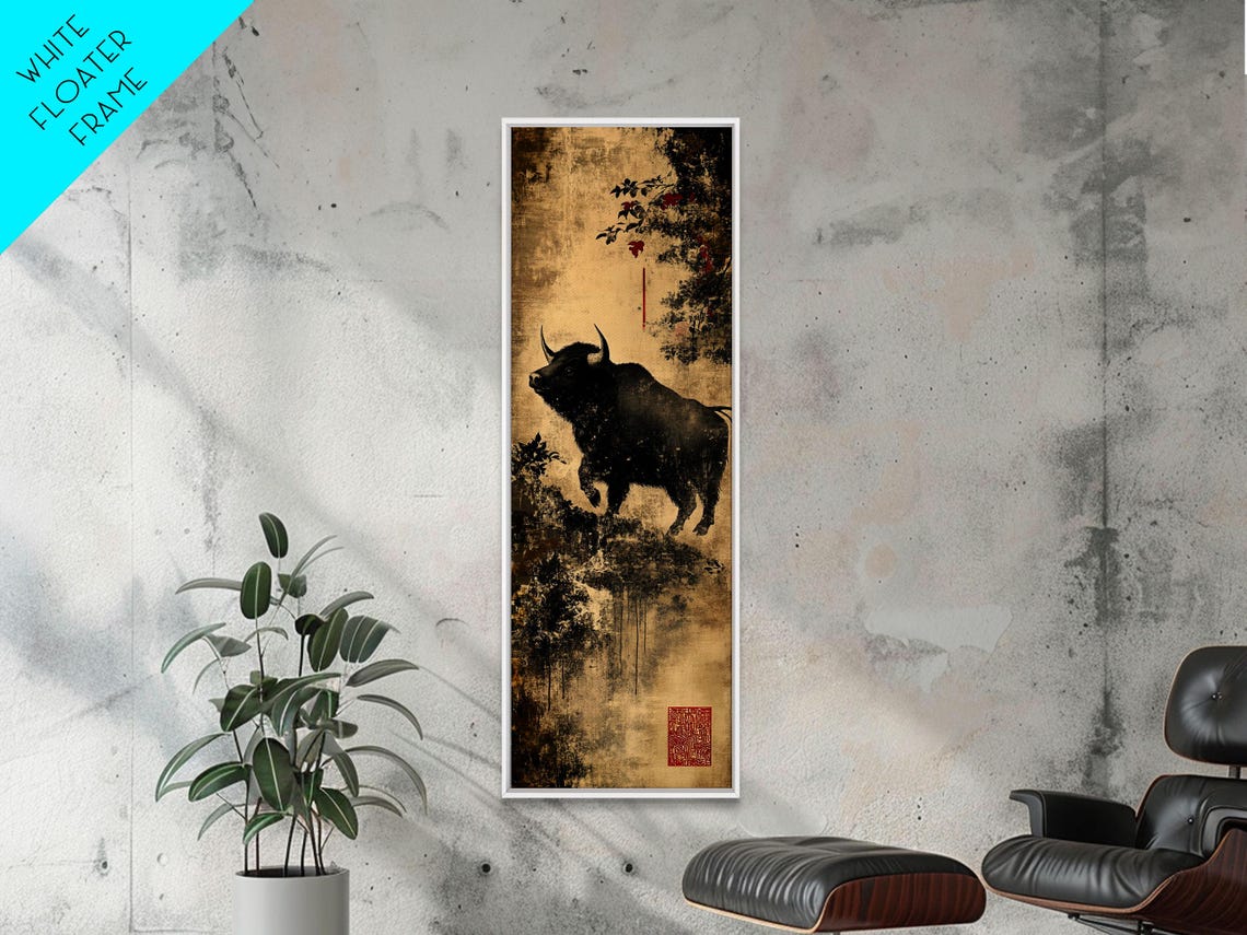Black Buffalo Ink Painting Asian Inspired Wildlife Rustic Poster - Image 4