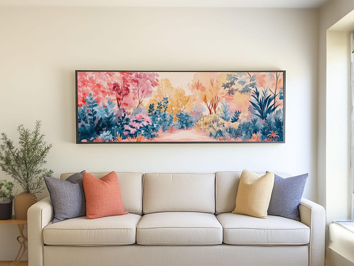 Colorful Garden Path Blooming Trees Watercolor Landscape Poster - Image 5