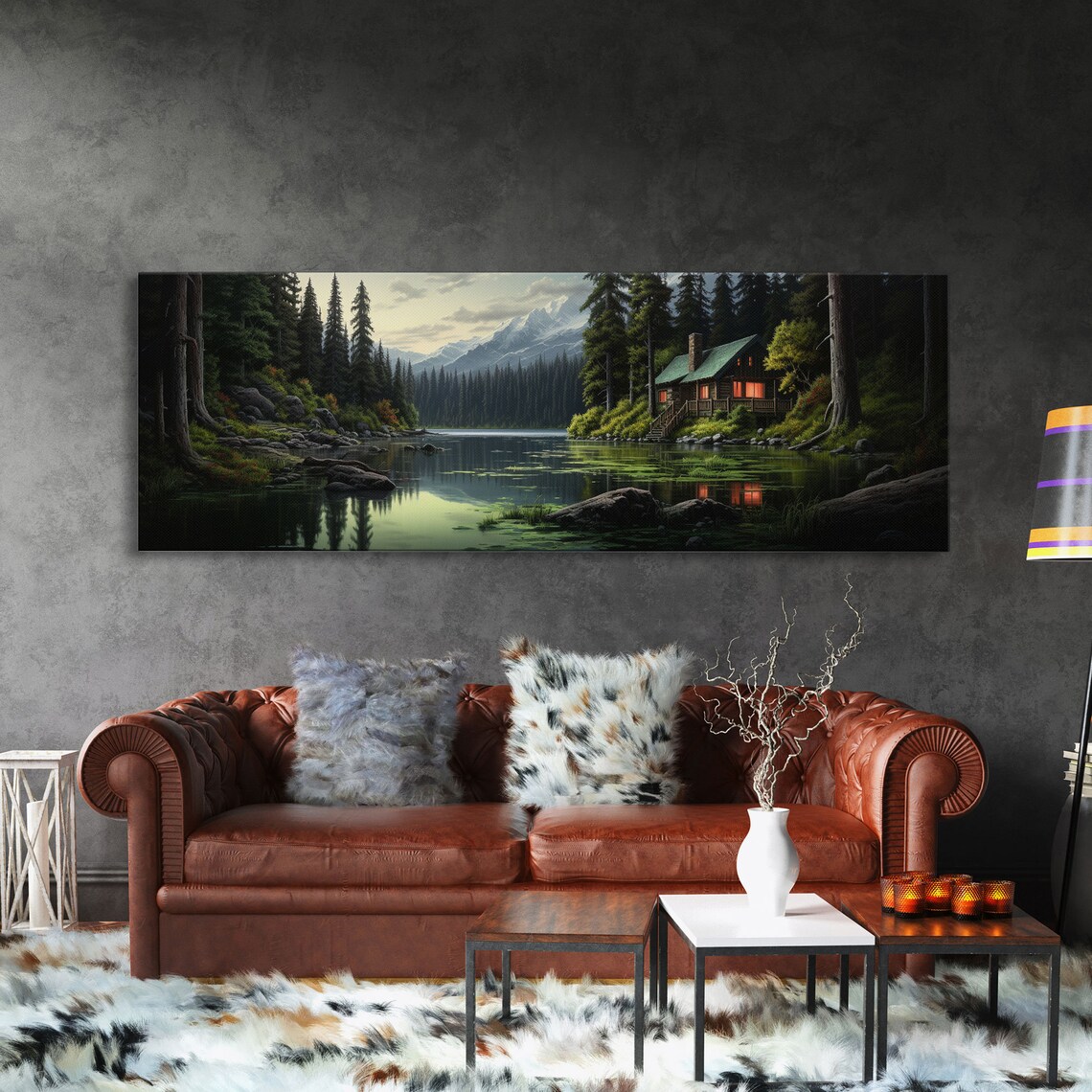 Cozy Cabin on the Lake, Farmhouse Landscape Art Print - Image 3
