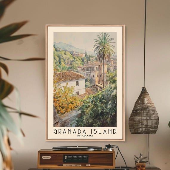 Granada Island Granada Watercolor Print Vacation Gift Granada Wall Art Beach Painting Beach Decor Large Wall Art Wood Frame Art