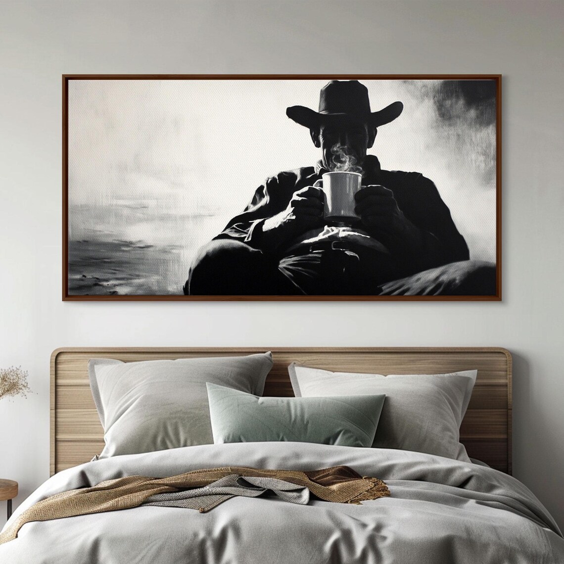 Cowboy Drinking Coffee, Moody Western Farmhouse Art Print - Image 3