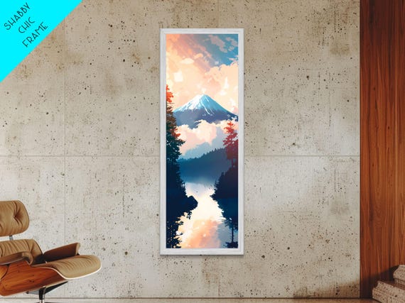 Skinny Art Tall Art Framed Print Japanese Style Art Mount Fuji At Sunrise Reflection Wood Block Print Ukiyo E Feng Shui Wall Art