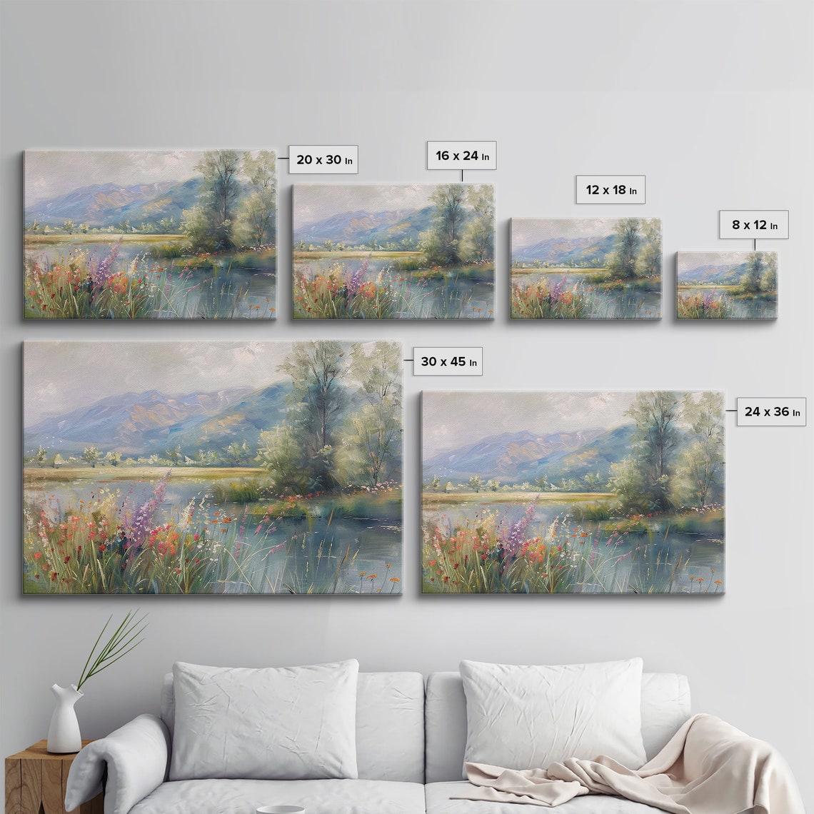 Mountain Lake Wildflower Meadow Impressionist Oil Painting Print - Image 2