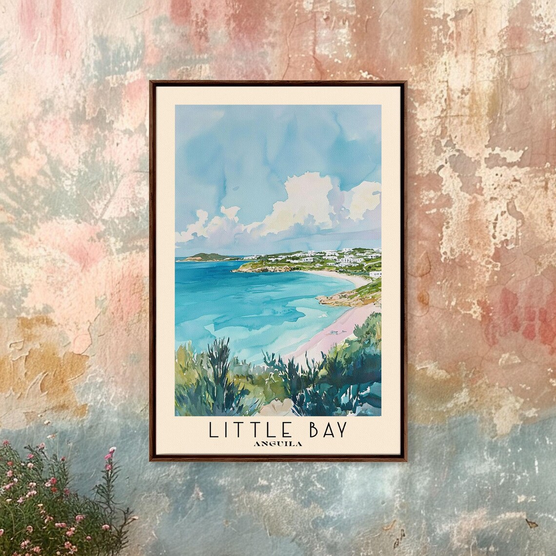 Little Bay Anguilla Turquoise Bay White Houses Coastal View Watercolor Poster - Image 3