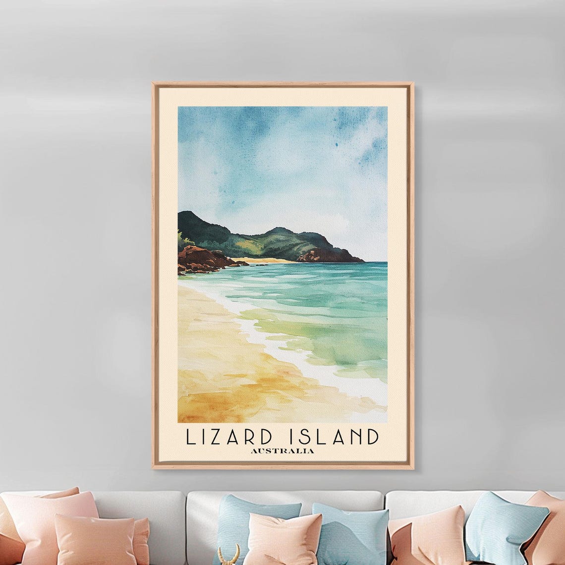 Lizard Island Australia Golden Beach Green Headland Watercolor Poster - Image 3
