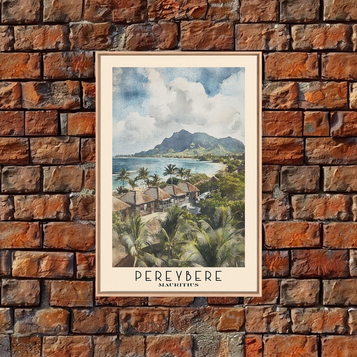 Pereybere Mauritius Palm Village Mountain Turquoise Bay View Poster - Image 4