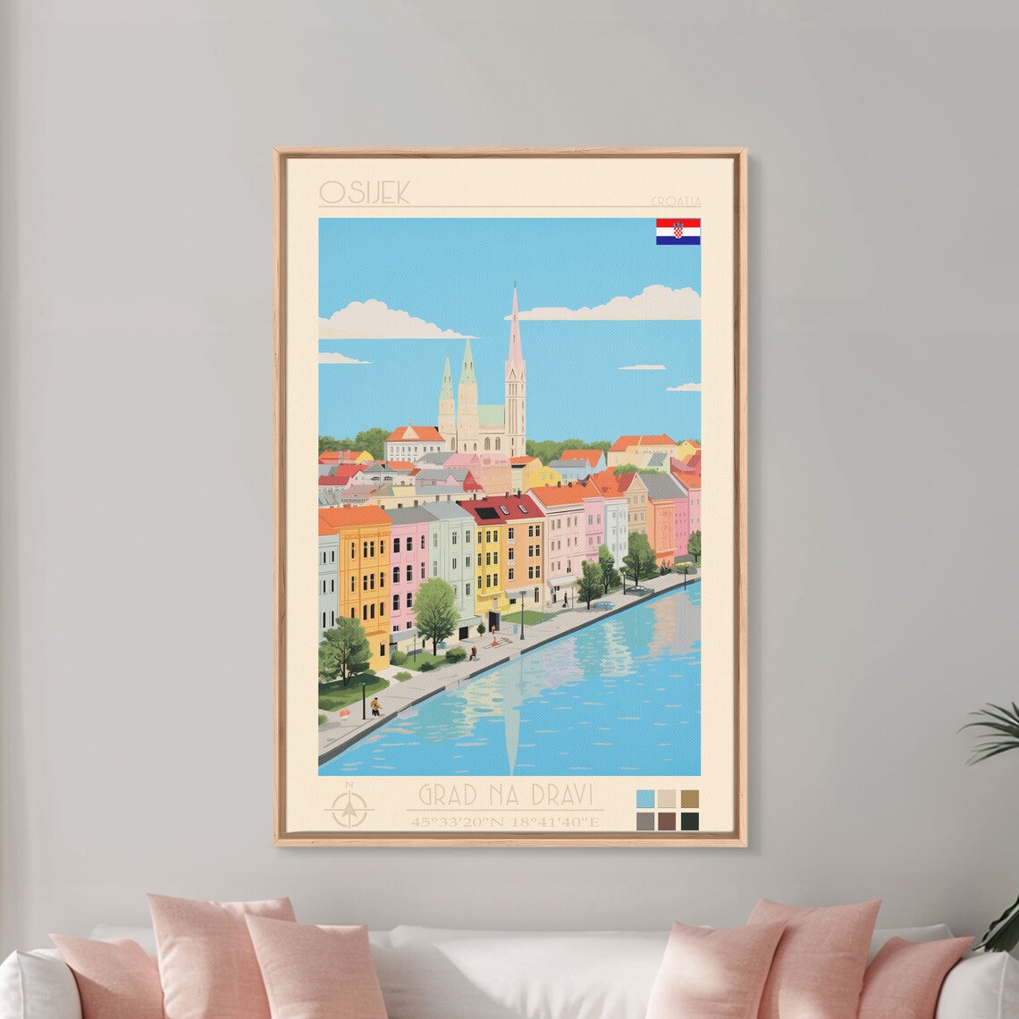 Osijek Croatia Riverfront Pastel Houses Church Towers Travel Poster - Image 5