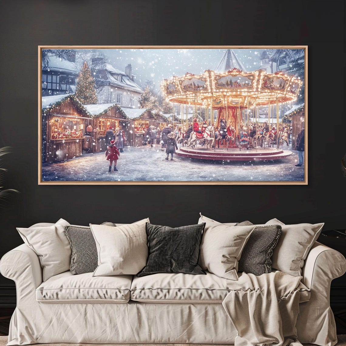 Christmas Market Carousel Snowy Evening Lights Festive Wall Art - Image 3