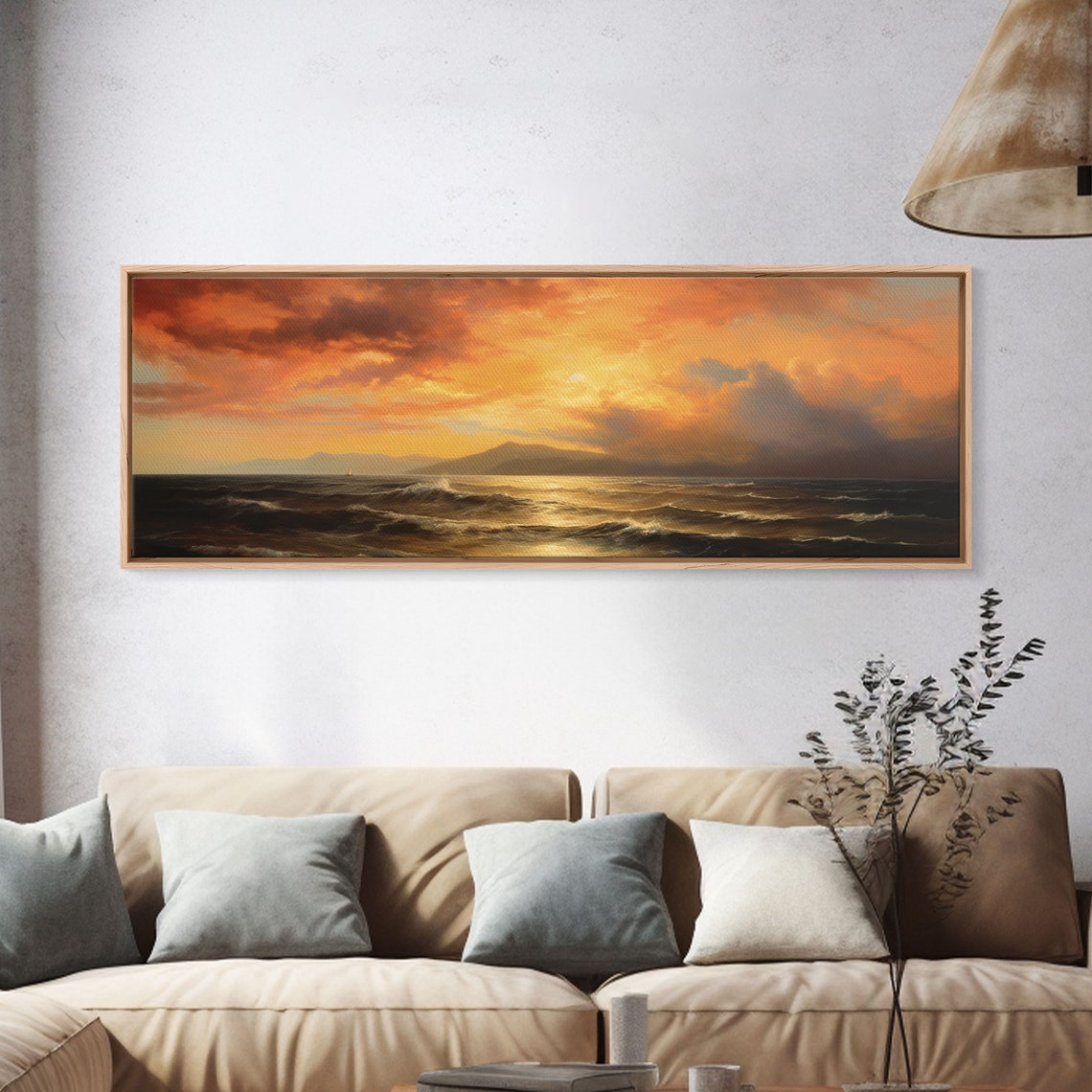 Vintage Seascape Oil Painting Sunset Ocean Waves Panoramic Wall Poster - Image 5