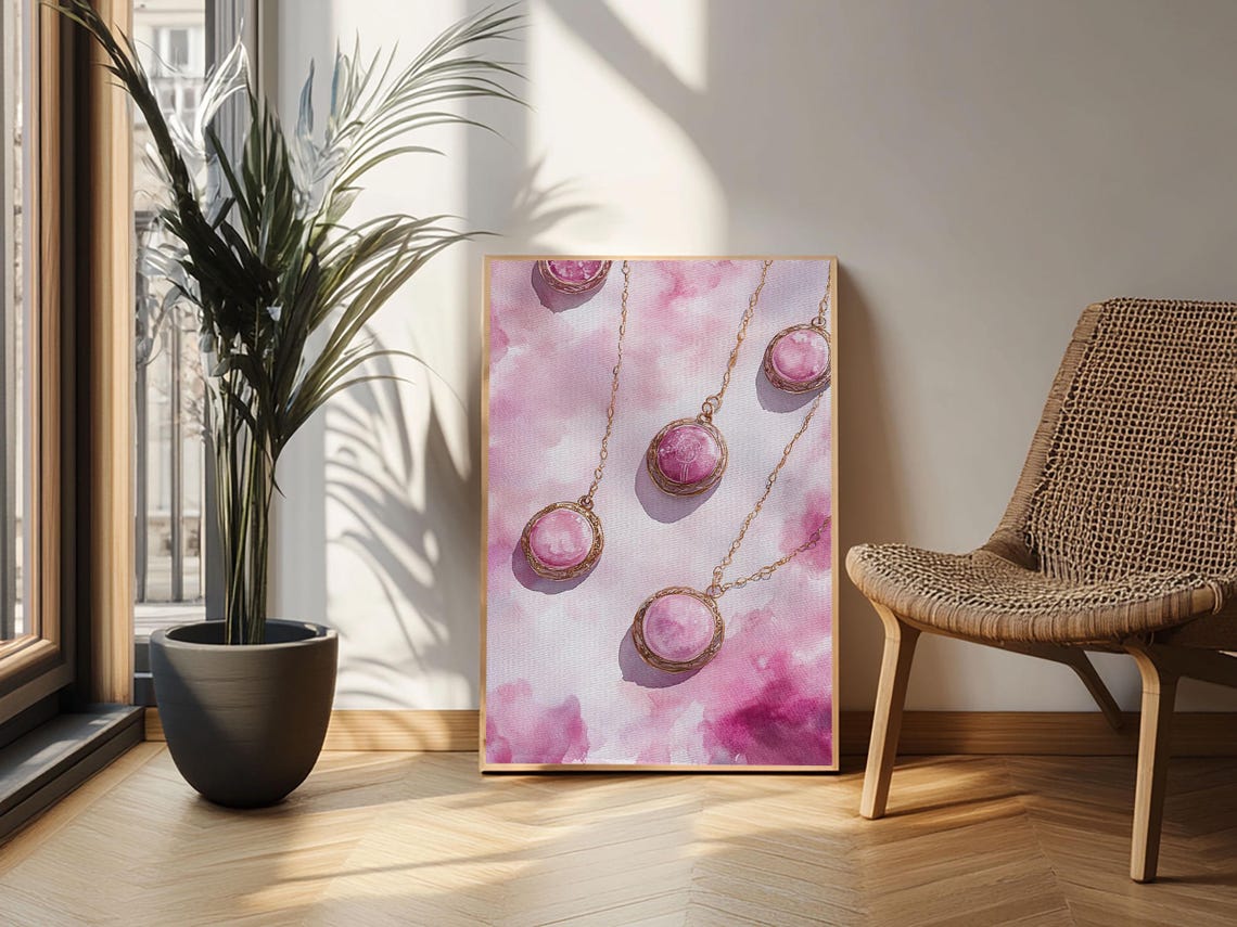 Abstract Pink Pendant Print Featuring Geometric Wall Art Light Pink Jewelry Artwork Great Gift Idea Minimalist Boho Decor - Image 3