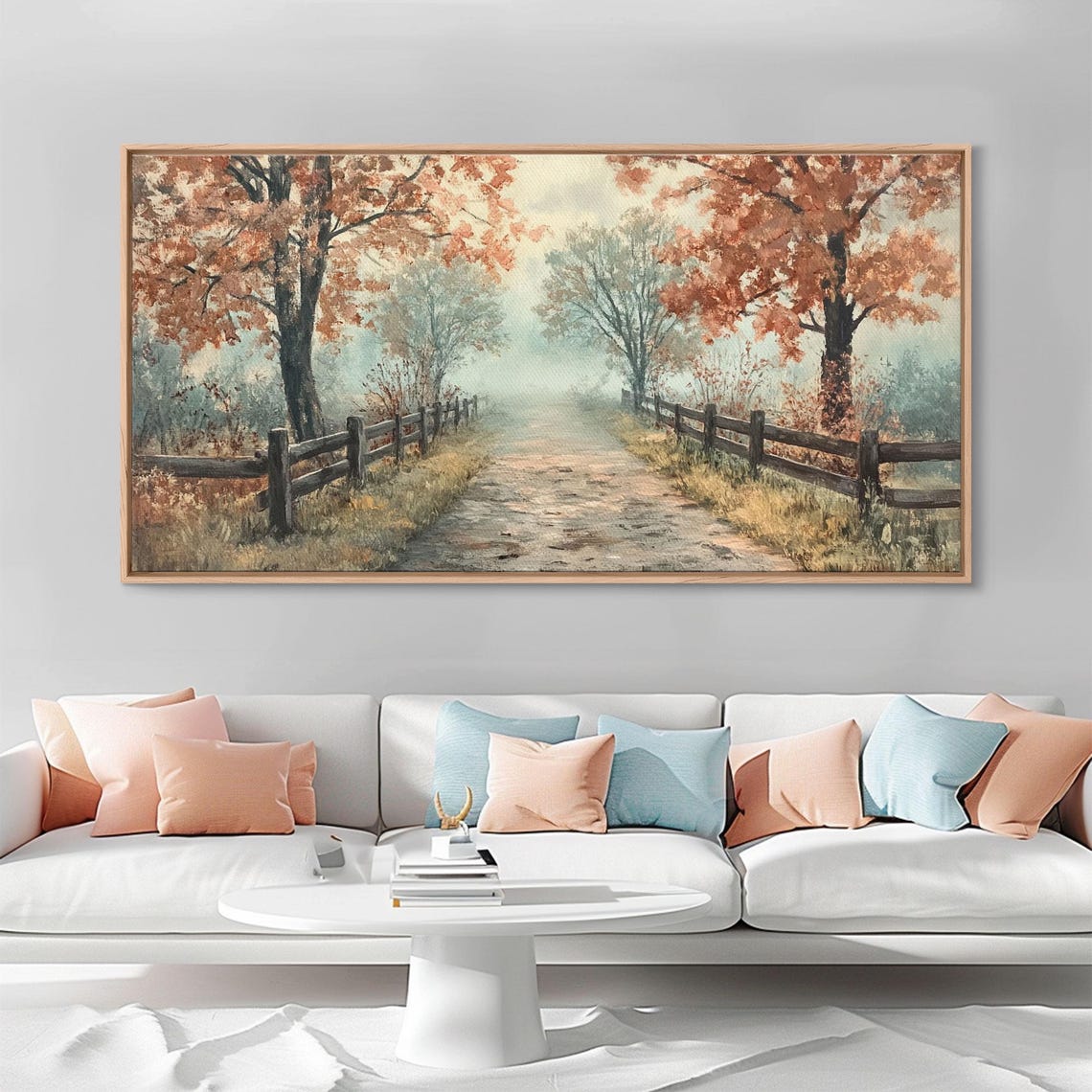 Autumn Path Rustic Fence Trees Misty Fall Landscape Painting Poster - Image 4