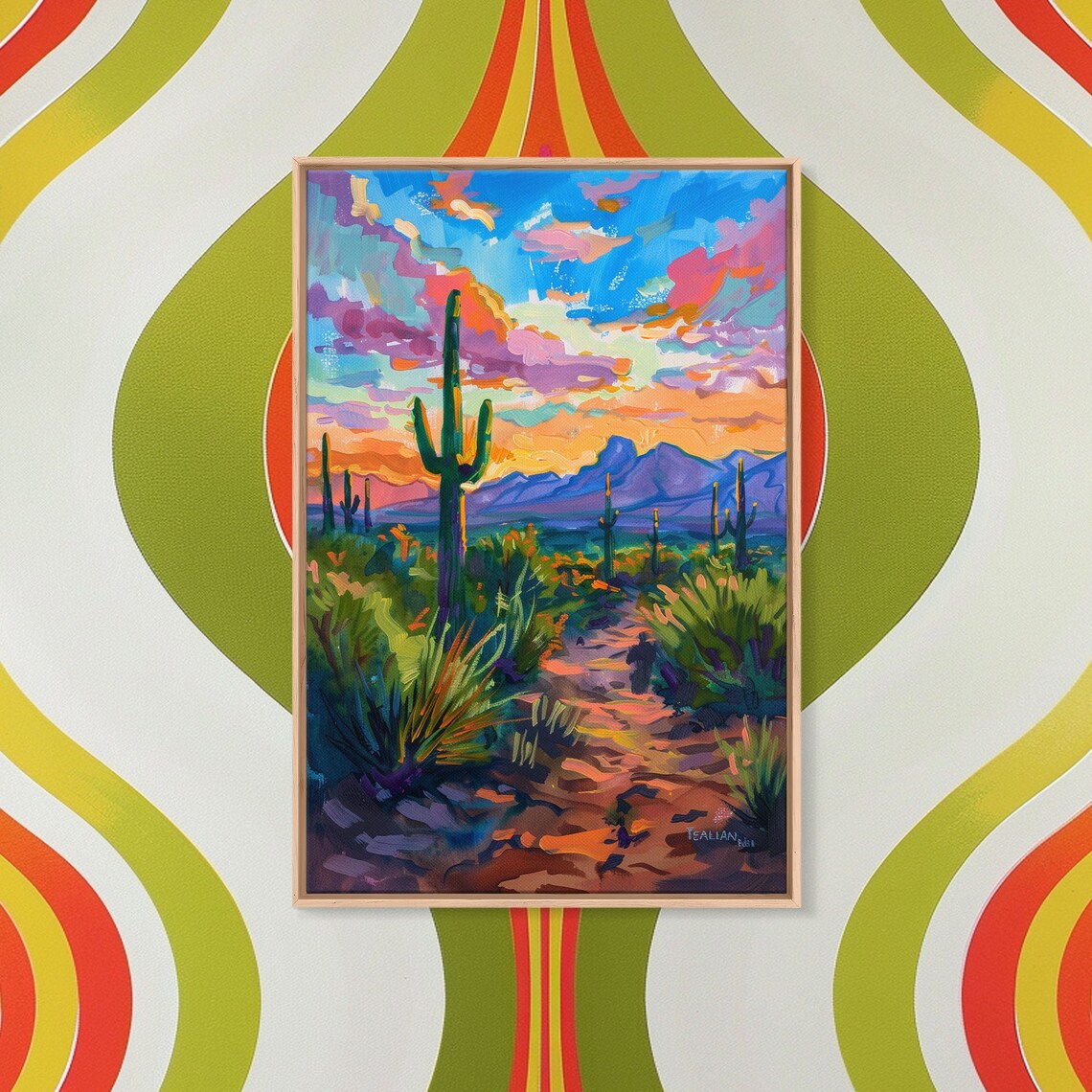 Framed Print Sunset Over Desert With Cacti Stunning Wall Art For Living Room Or Bedroom Decor - Image 2