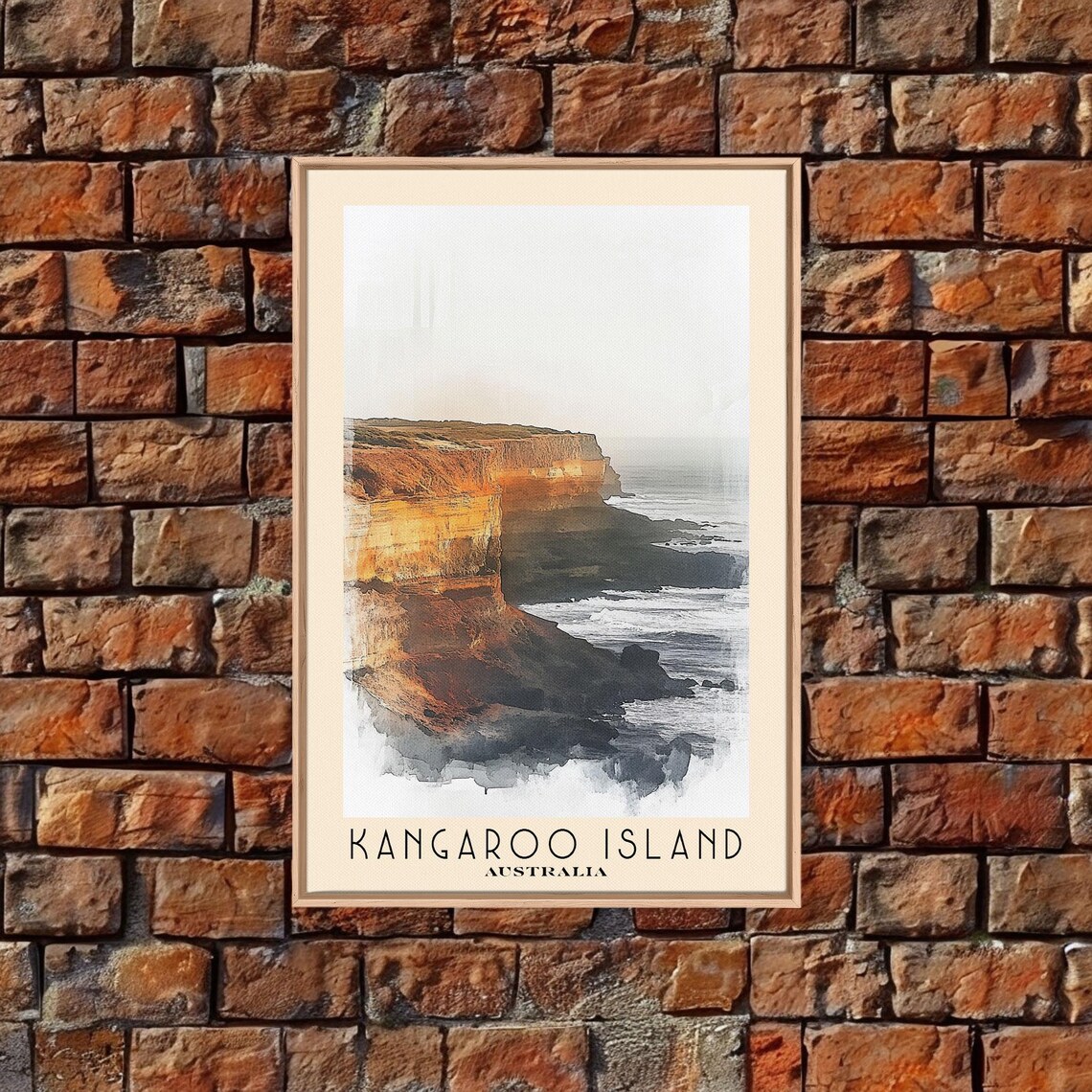 Kangaroo Island Australia Golden Sea Cliffs Wave Crash Watercolor Poster - Image 5