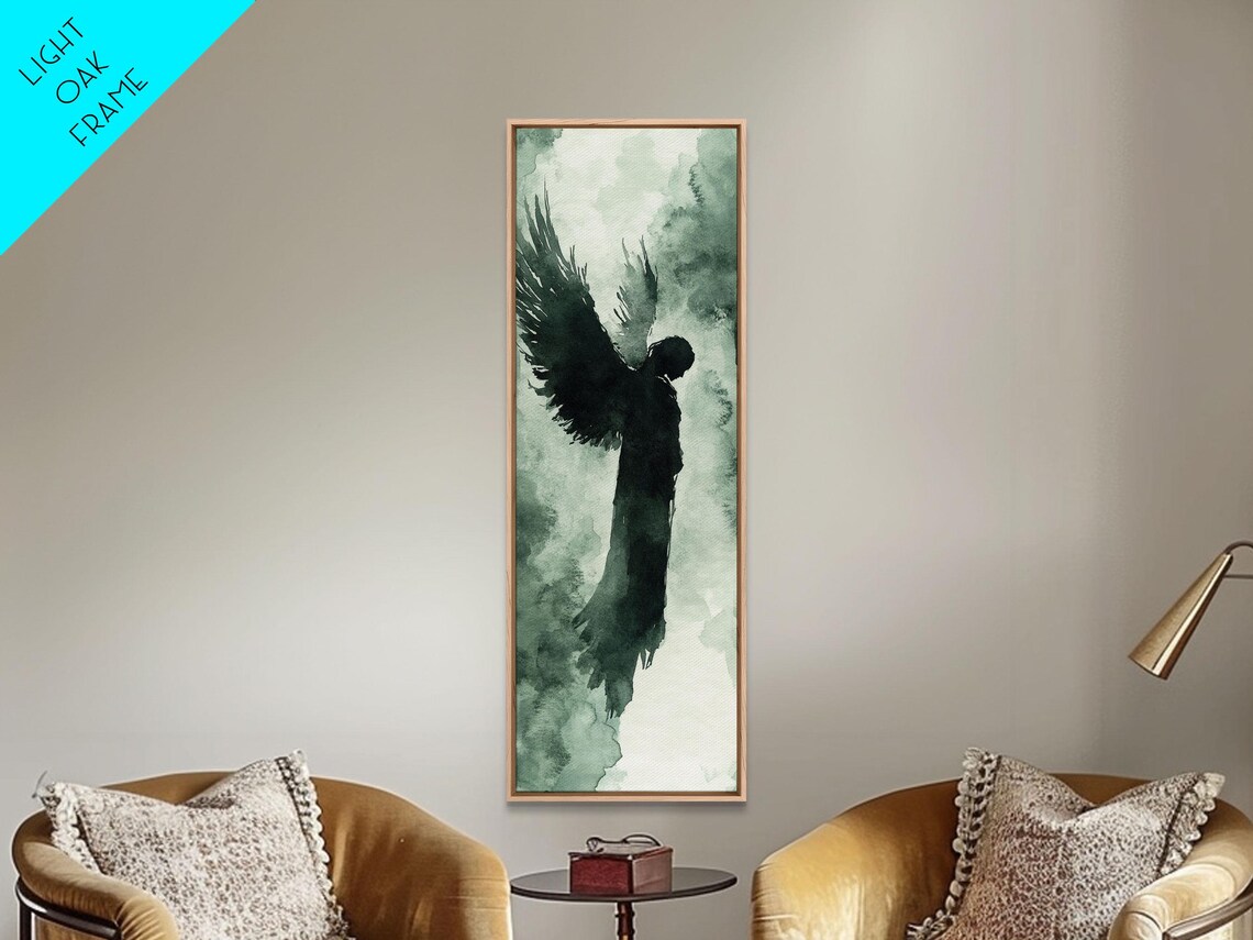 Dark Angel Silhouette Ascending Wings Moody Watercolor Poster - Image 6