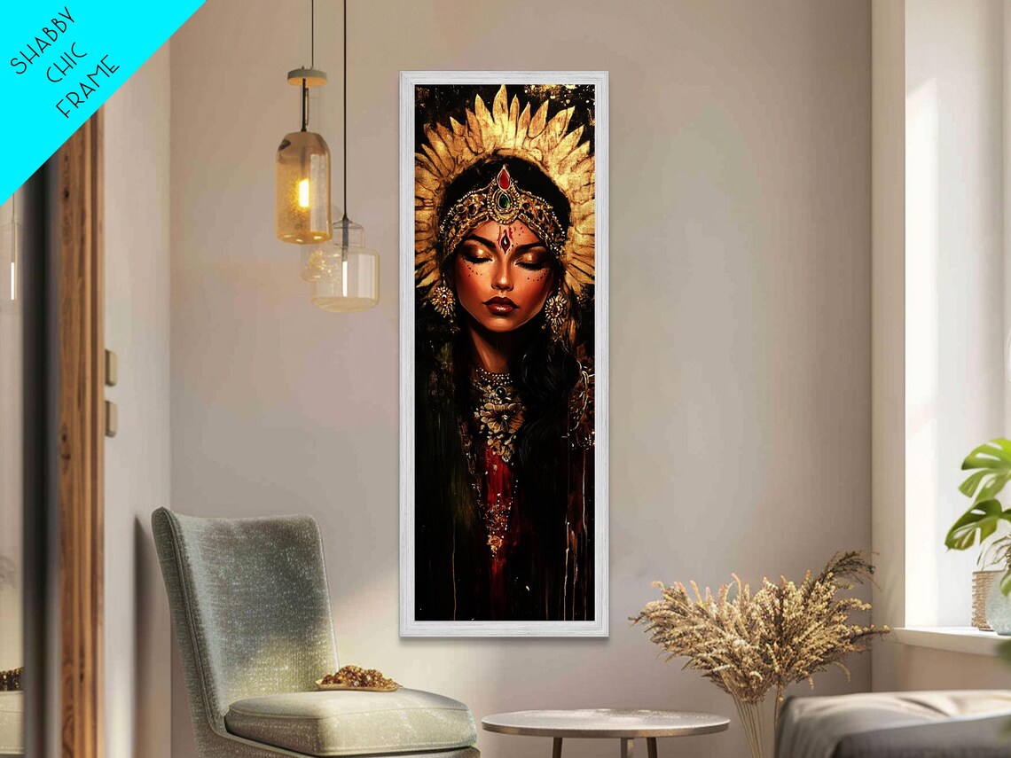 Golden Goddess Portrait Halo Dark Divine Feminine Art Poster - Image 4