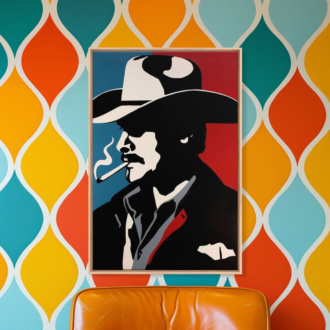Bold Pop Art Cowboy Silhouette With Cigarette Retro Wall Art Poster - Image 4