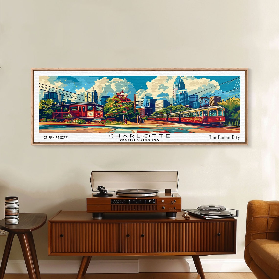 Charlotte North Carolina Panoramic Red Trolley Skyline Vintage Poster - Image 5