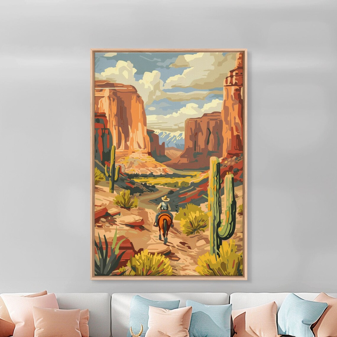 Cowboy Riding Desert Canyon Red Rocks Vintage Western Travel Poster - Image 3