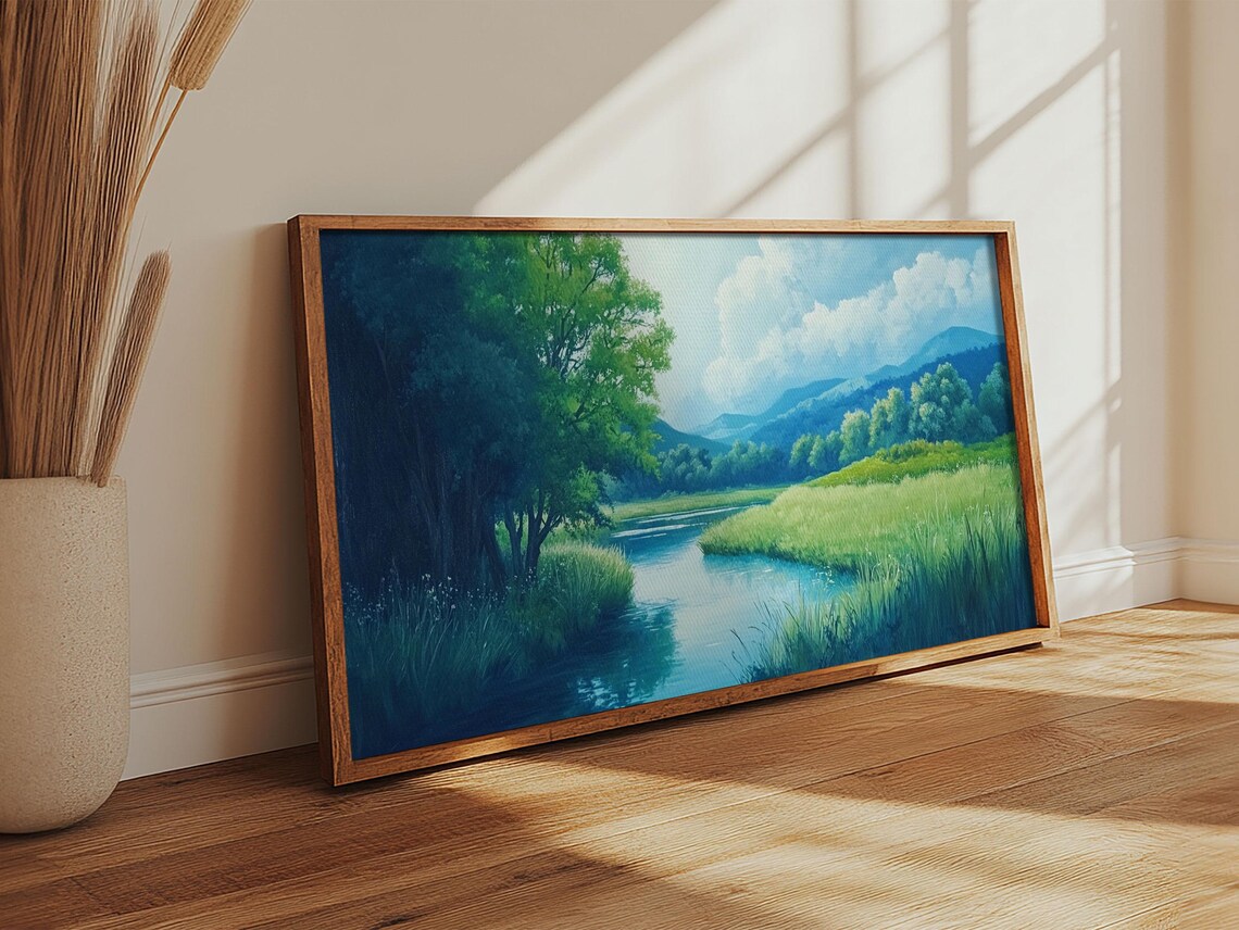 Print Of Serene Green Valley And River Landscape Rustic Wall Art Gift Idea For Nature Lovers And Rustic Home Decor - Image 5