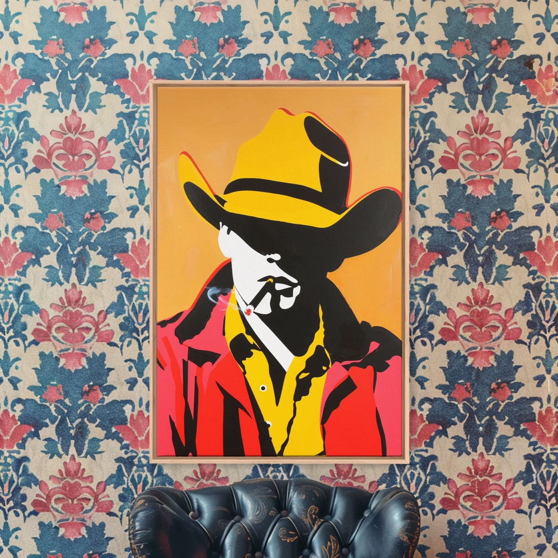 Bold Cowboy Silhouette With Cigarette Pop Art Style Wall Poster - Image 2