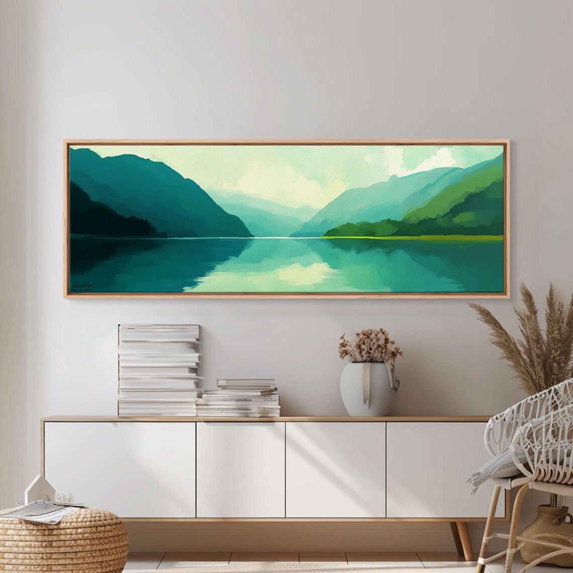 Jade Green Lake Mountain Minimalist Muted Serene Travel Poster - Image 3