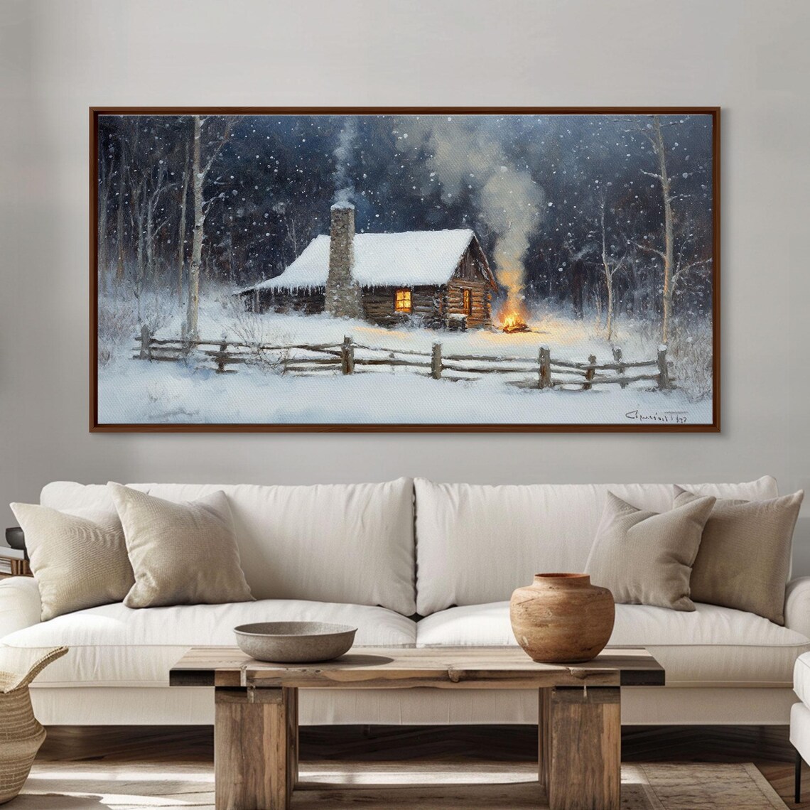 Rustic Cabin In Snow, Vintage Christmas Art Print - Image 6