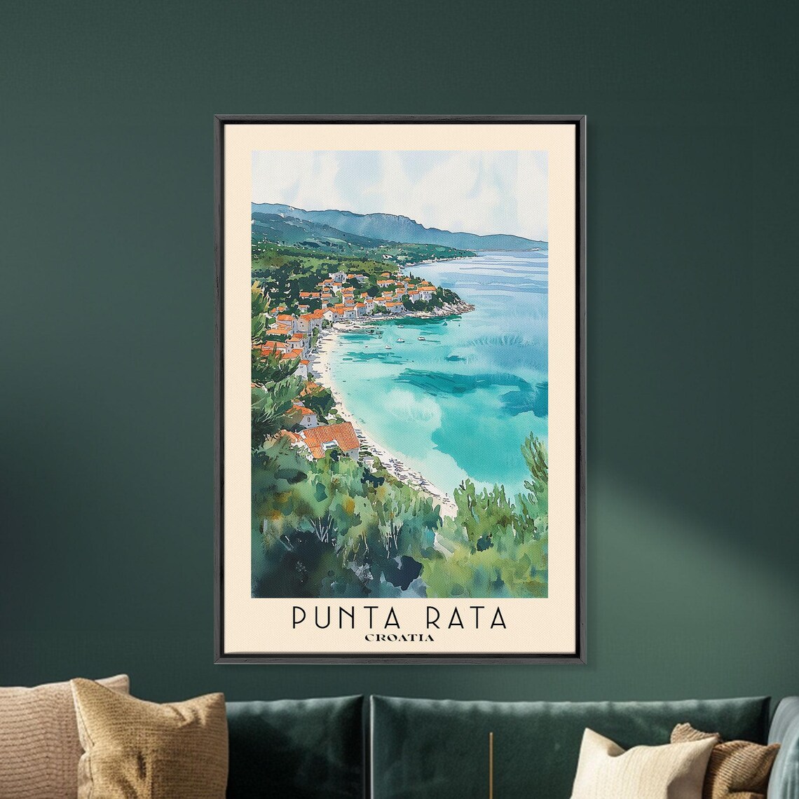 Punta Rata Croatia Red Roof Coastal Town Turquoise Bay Hillside View Watercolor Poster - Image 5