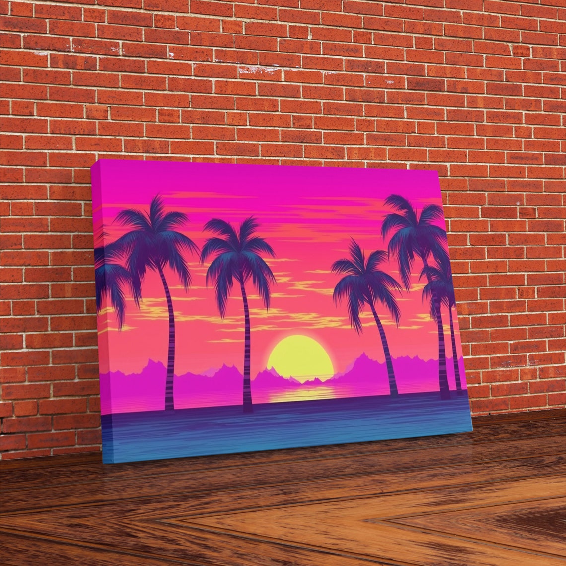 Beach Sunset Wall Art Framed Print Colorful Painting Vibrant Art Synthwave Style Warm Colors Pop Art Style Tropical Art - Image 5