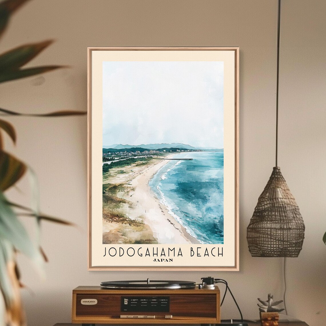 Jodogahama Beach Japan Misty Coastal Sandy Shoreline Watercolor Art Poster
