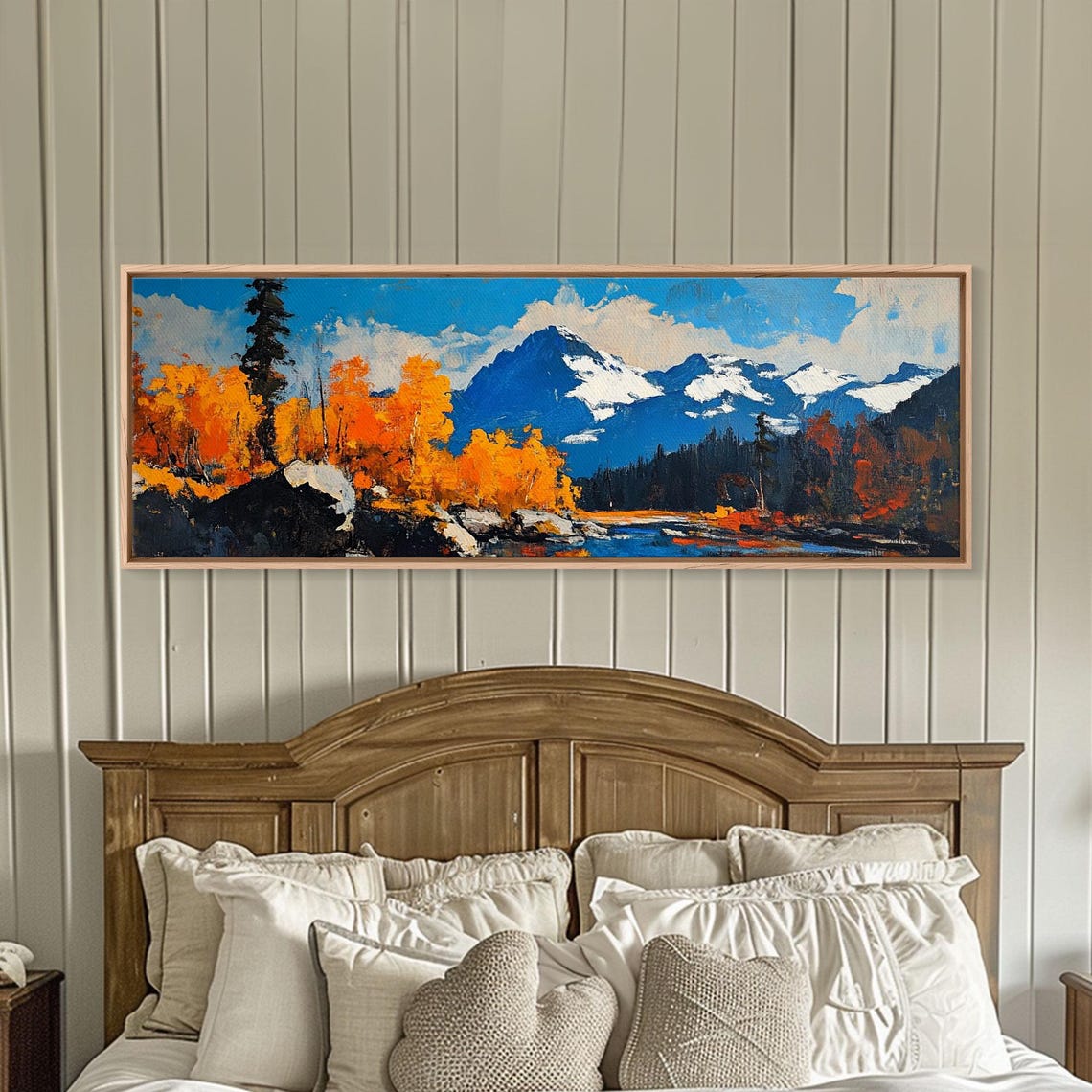 Fall Aspens Snowy Blue Peaks Autumn Forest Oil Travel Poster - Image 6