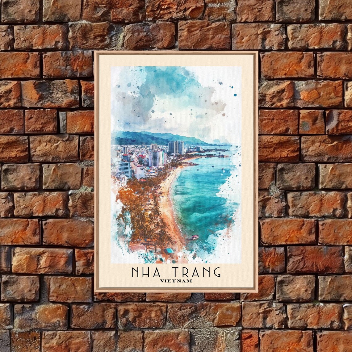 Nha Trang Vietnam Coastal City Aerial Turquoise Bay Watercolor Poster - Image 4