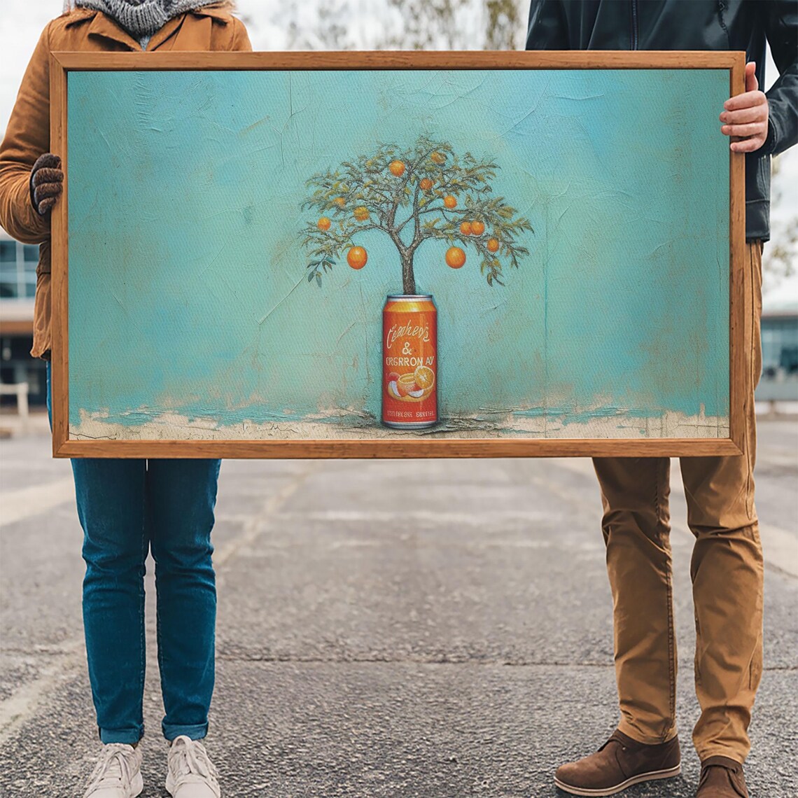 Orange Tree Growing Out Of Vintage Soda Can Surreal Plant Wall Art - Image 3