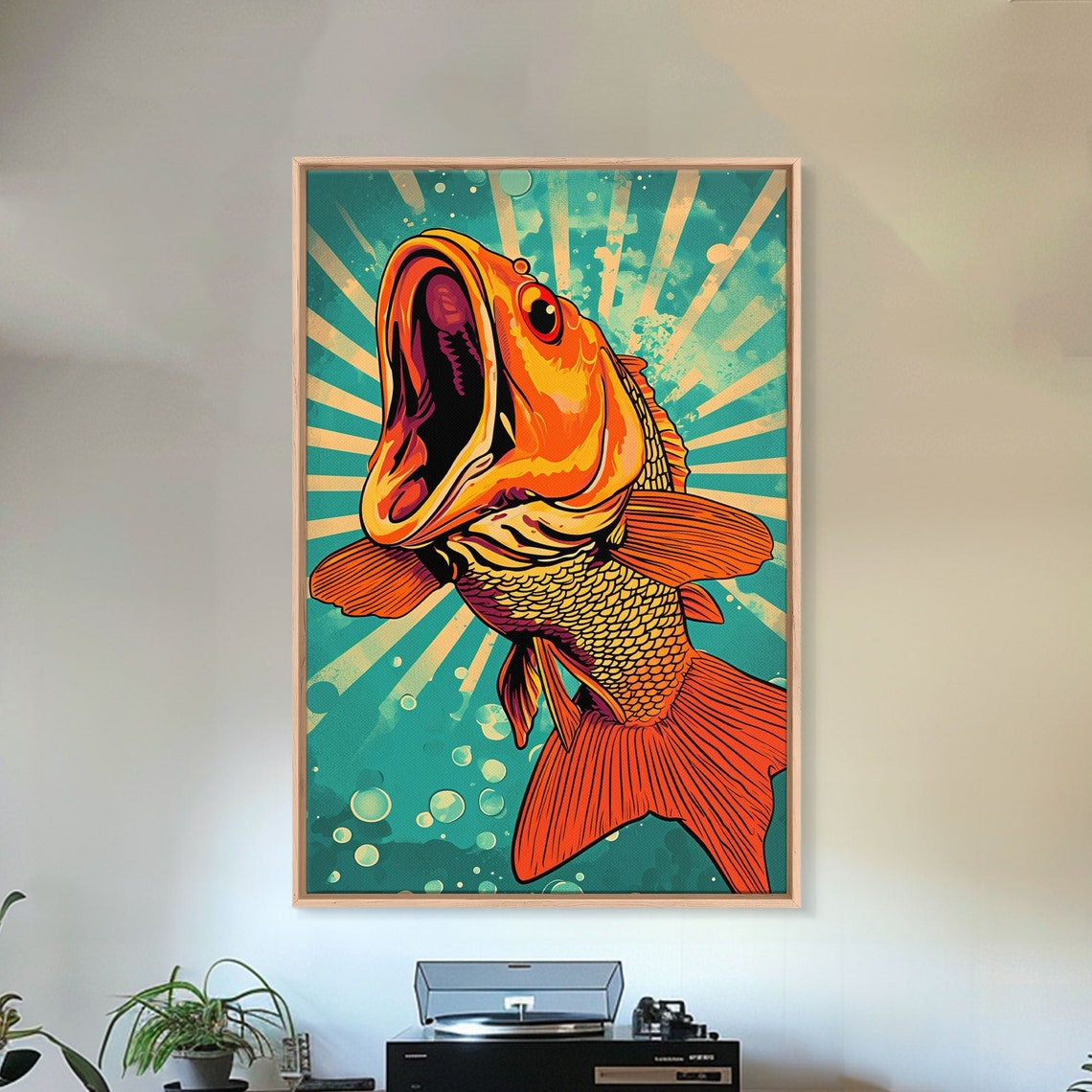 Funny Orange Fish Open Mouth Sunburst Pop Art Poster Wall Print - Image 4