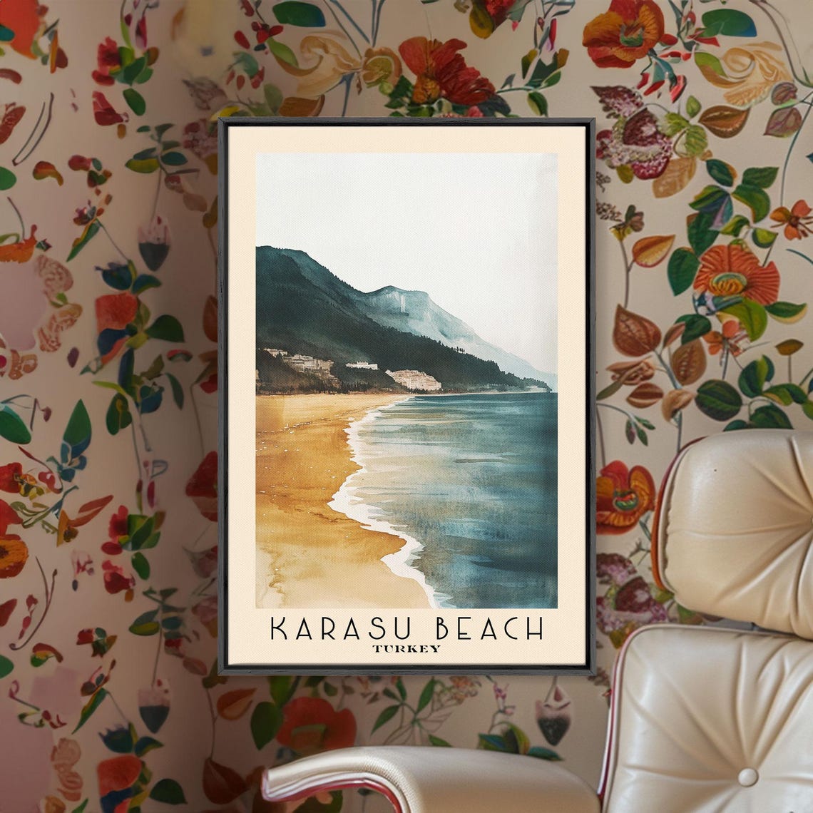 Karasu Beach Turkey Golden Sand Misty Mountain Coast Travel Poster - Image 2