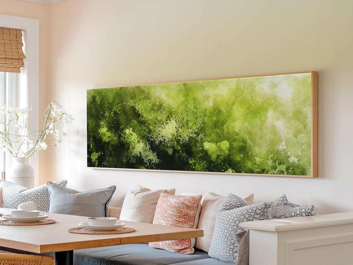 Green Moss Watercolor Abstract Panoramic Nature Botanical Wall Poster - Image 6