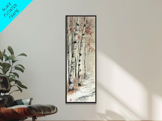 Winter Birch Forest Print Wabi Sabi Art Skinny Wall Art Moody Winter Scene Birch Tree Painting Minimalist Art Bedroom Wall Decor