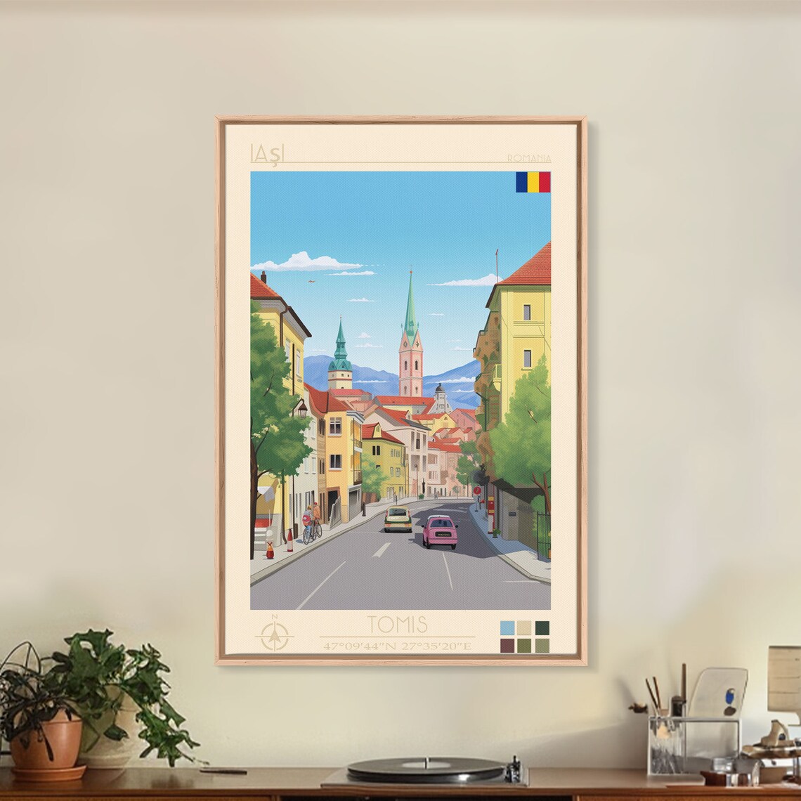 Iasi Romania Church Spires Vintage Cars Old Street View Poster