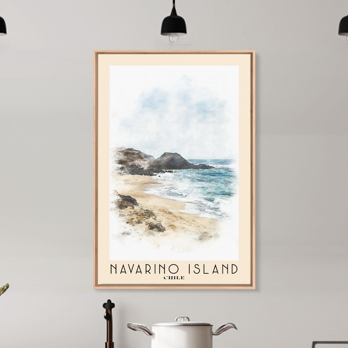 Navarino Island Chile Rocky Misty Shore Watercolor Travel Poster - Image 6