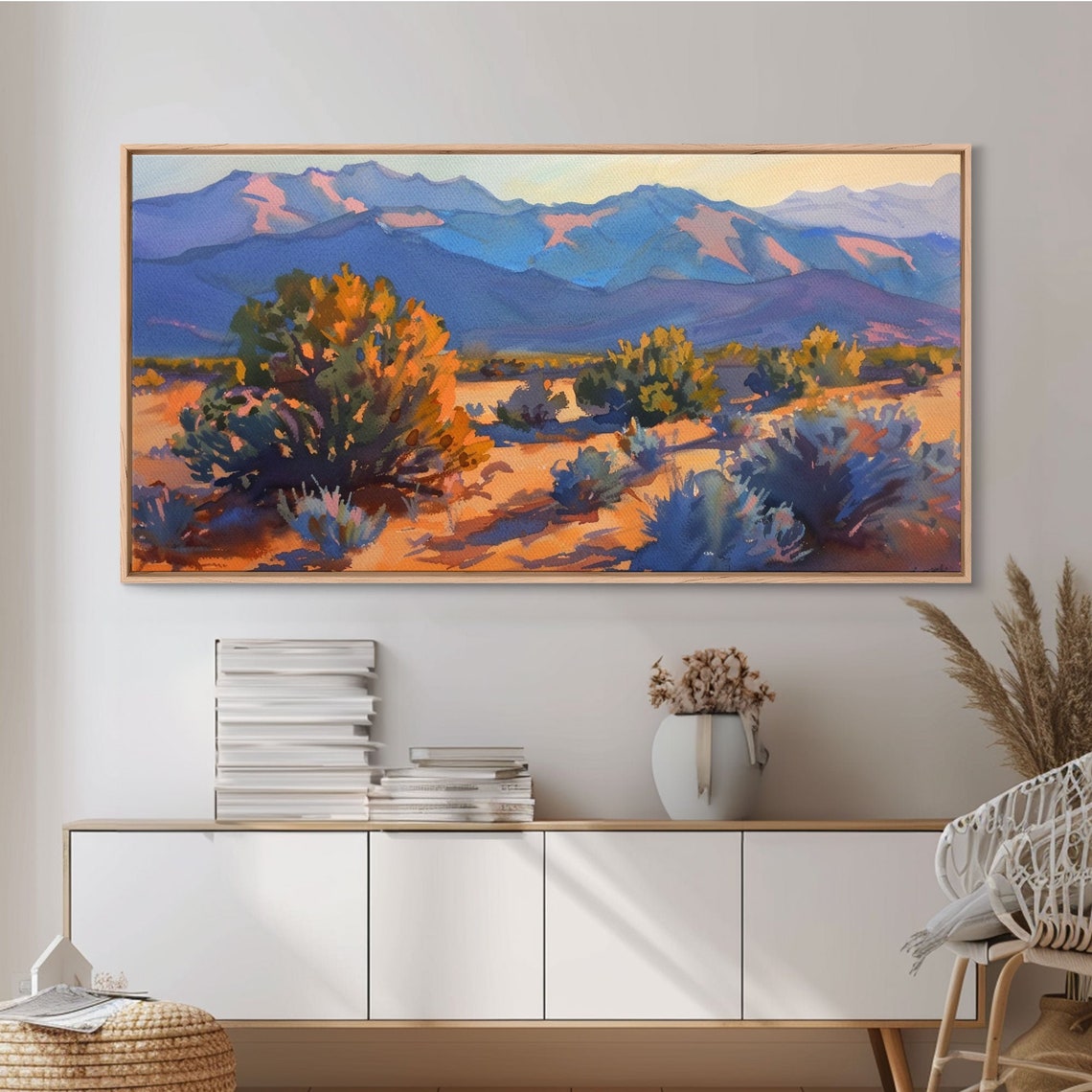 Desert Sagebrush Meadow Golden Plain Mountain Vista Painting Poster - Image 2