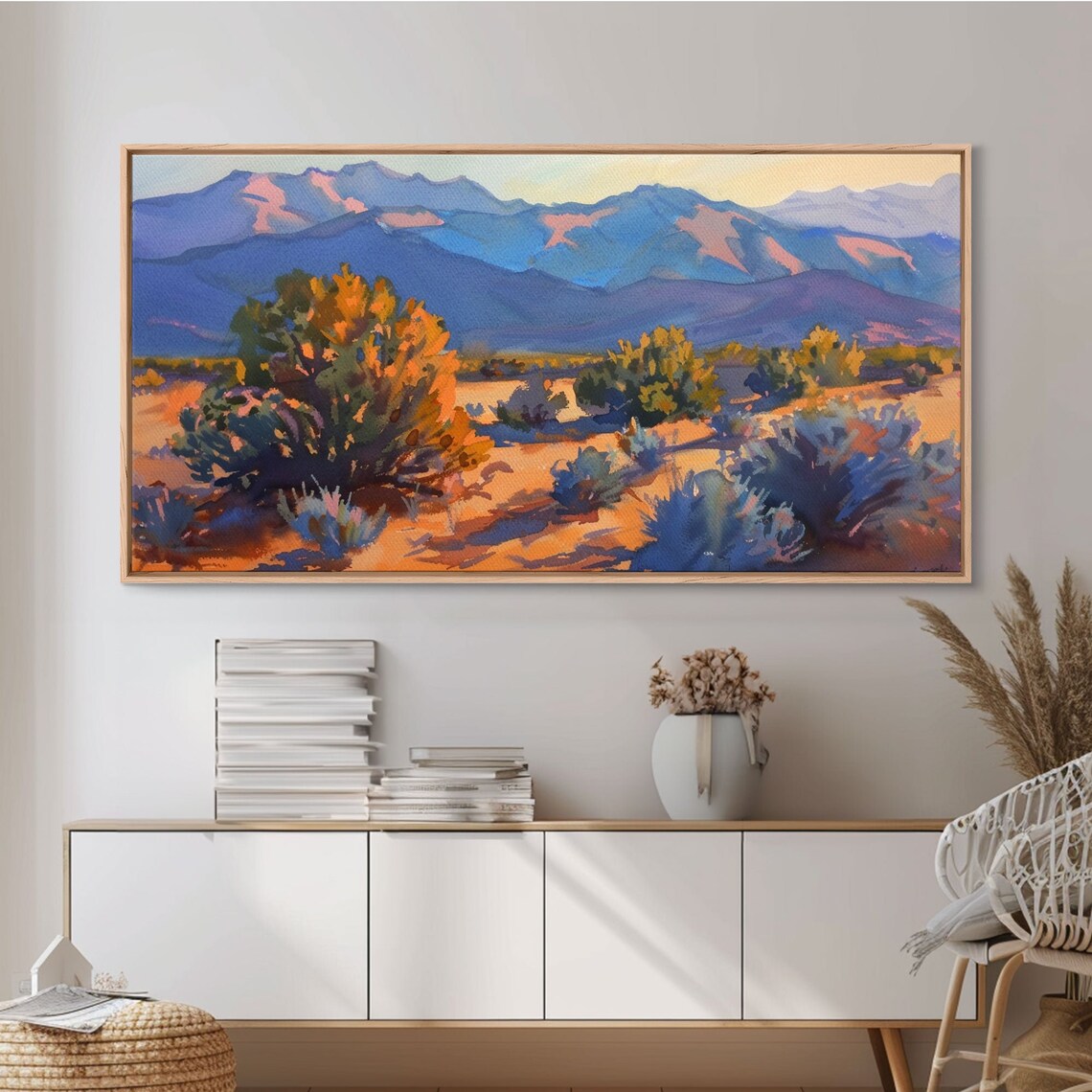 Serene Desert Landscape With Mountains Beautiful Living Room Art Framed Print Farmhouse Style Rustic Wall Decor - Image 2