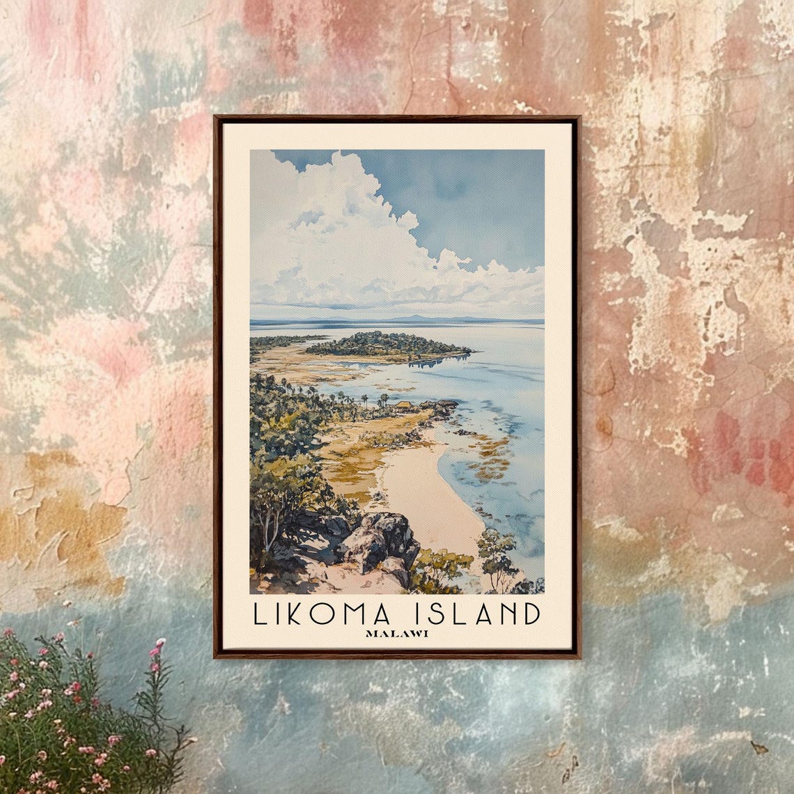 Likoma Island Malawi Lake Aerial Beach View Watercolor Poster - Image 3