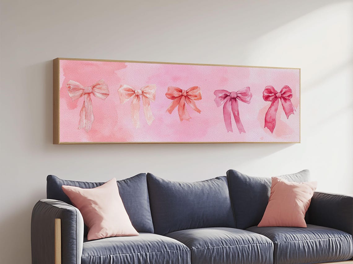 Pink Ribbon Bows Watercolor Coquette Feminine Nursery Wall Art - Image 3