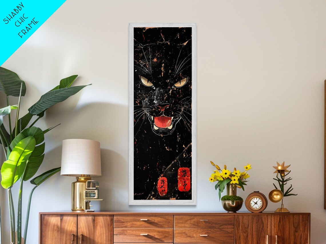 Fierce Black Panther Head Glowing Eyes Dark Grunge Wild Cat Wall Poster - Image 2