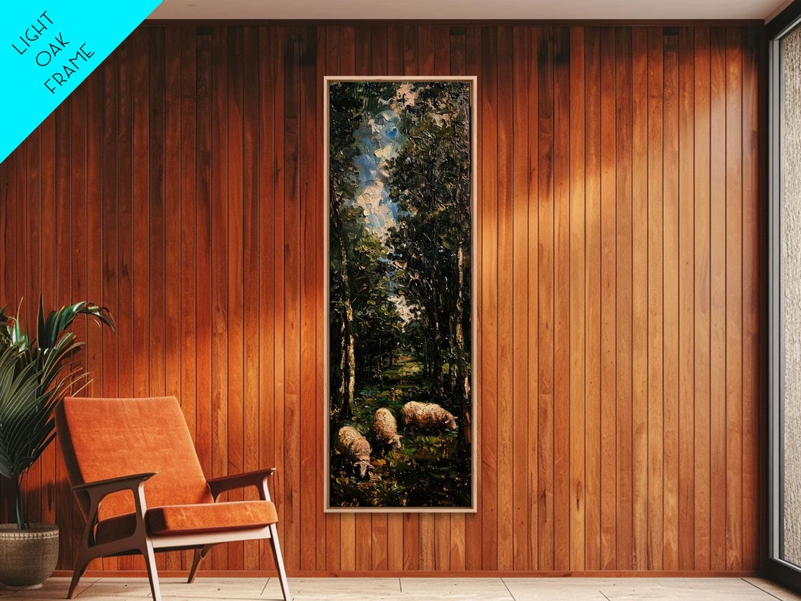 Lambs Grazing In Dark Forest Impasto Oil Painting Sheep Meadow Print - Image 5