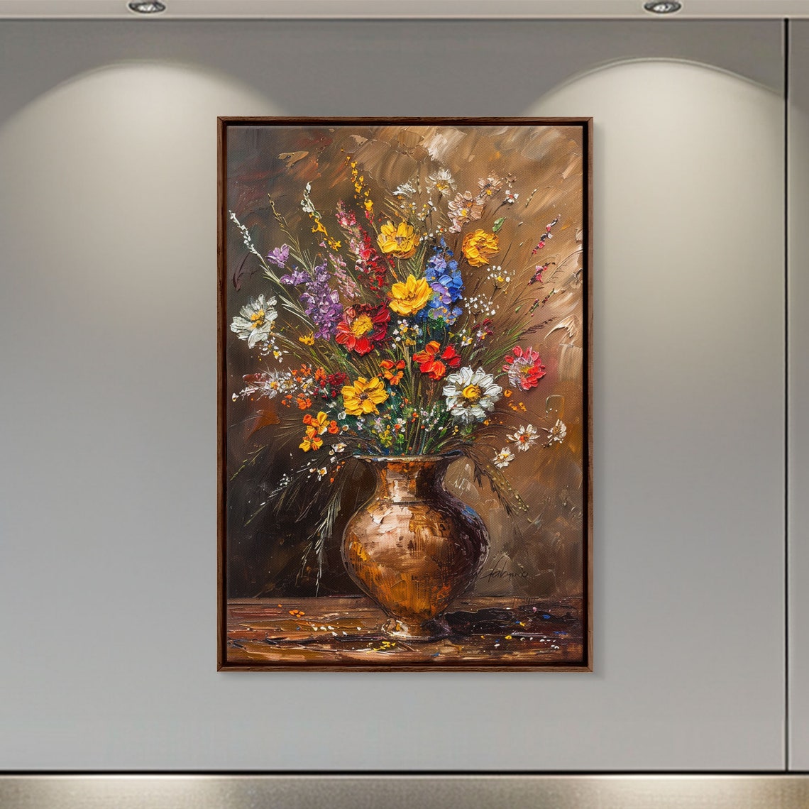 Lush Wildflower Arrangement In Bronze Vase Oil Painting Art Poster - Image 5