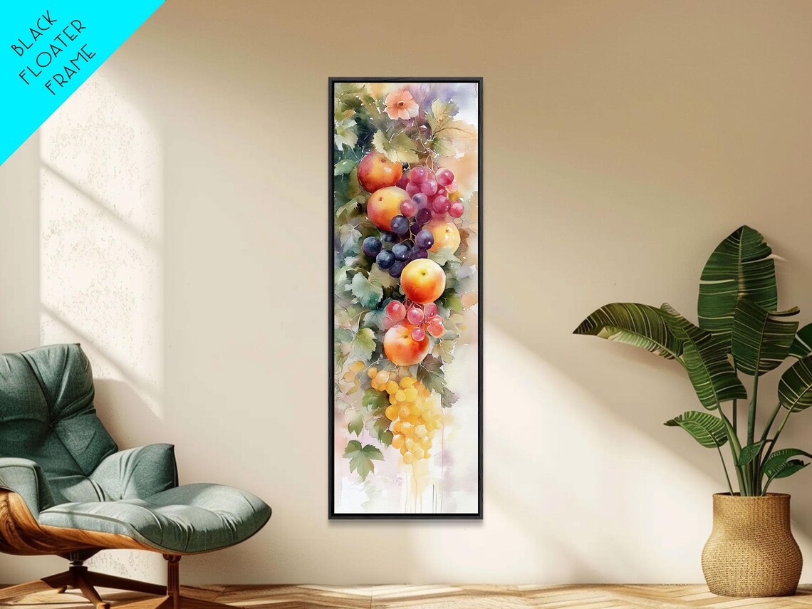 Vibrant Fruit Print With Grapes And Apples Fall Rustic Kitchen Art Farmhouse Vertical Living Room Wall Decor - Image 2
